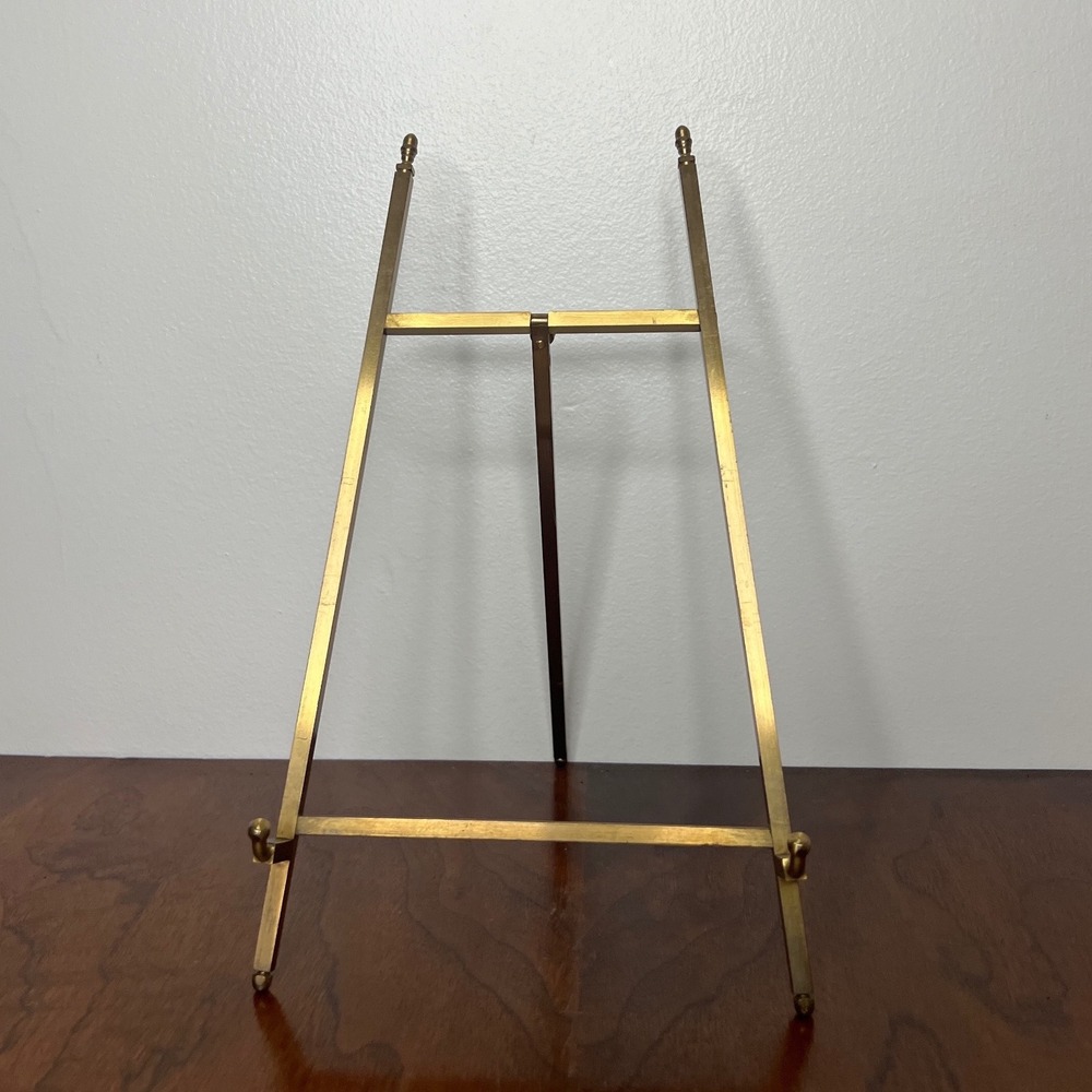 Janis #55 Solid Brass Picture Frame Table Easel Display Stand 12" Vintage Gold